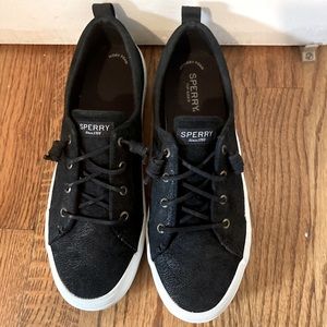 Sperry Crest Vibe Black Textured Platform Sneaker. Rubber Soles Size 10.